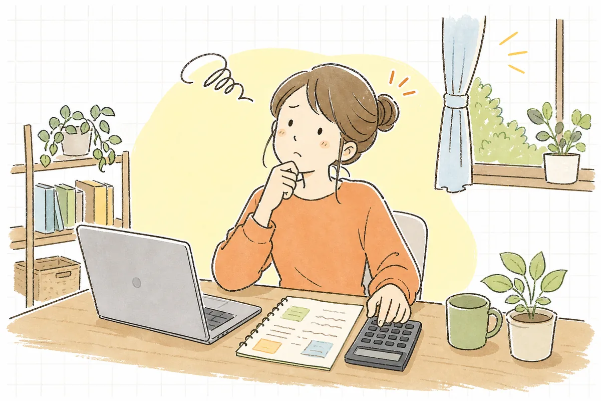 広告費を先払いする不安と、売れたぶんだけ払えるアフィリエイト広告のどちらにしようか、机の上で考え込むEC担当者