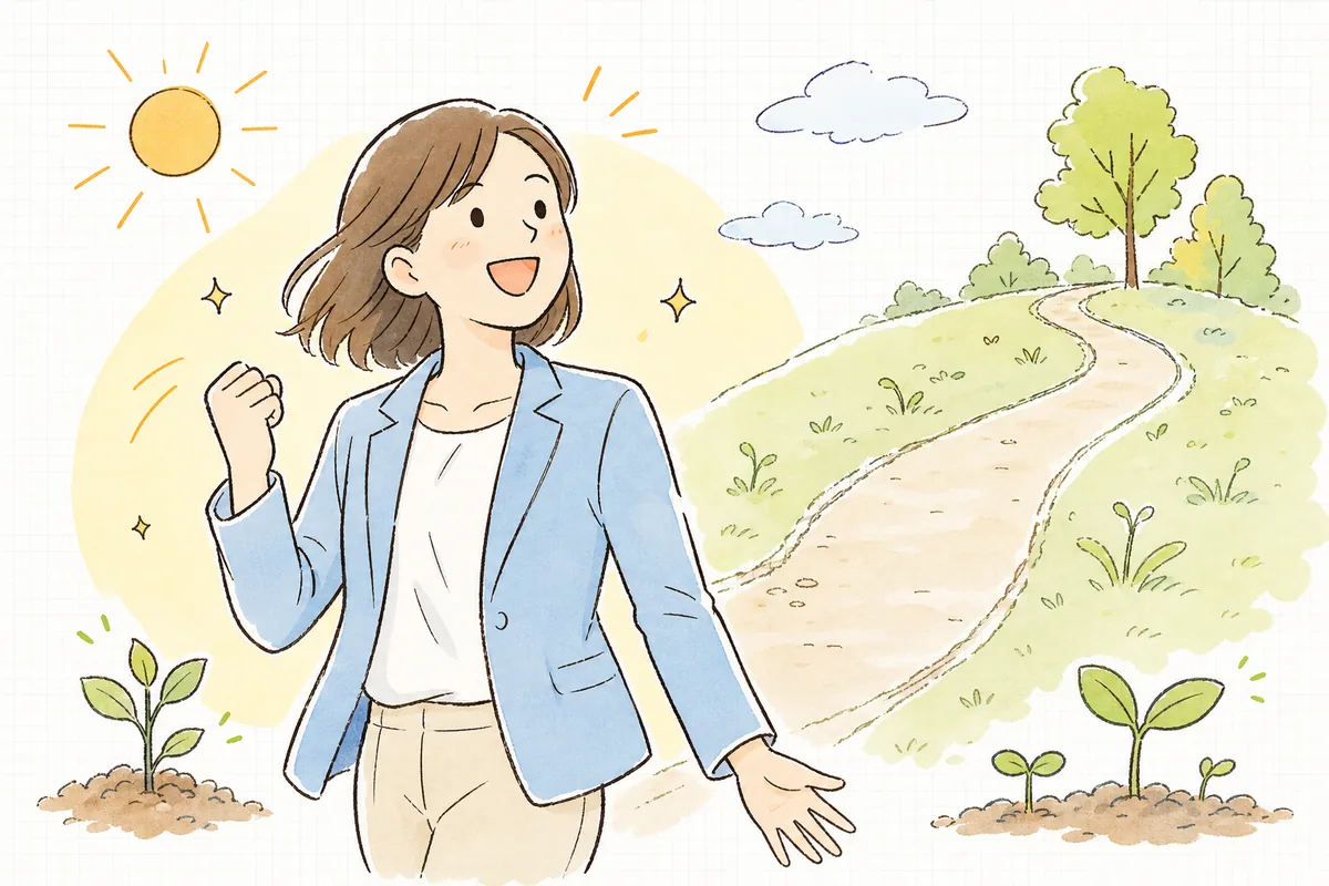 季節の販促企画がまとまり、年末商戦を前向きに迎えられる手応えを感じて明るい表情の担当者