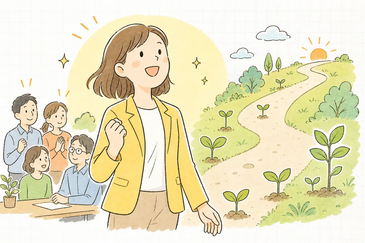 整理されたお客さまの声が次の一歩につながる手応えを感じ、明るい表情で前を向く担当者
