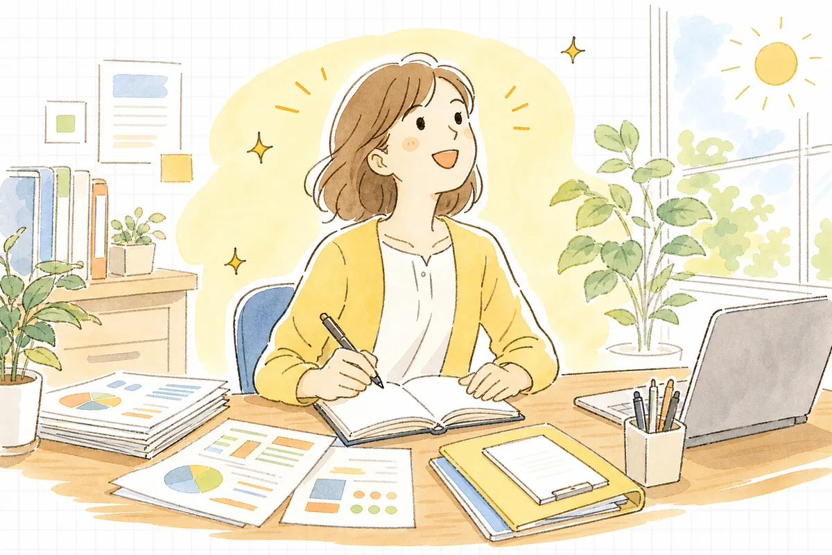 分析からつかんだ次の一手を手帳に書き留め、前向きな表情で顔を上げるECショップ担当者