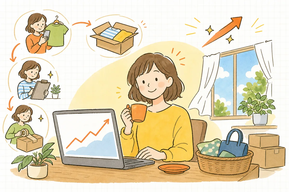 準備を終えてセール当日を落ち着いて迎え、売れ行きの伸びに笑顔になるAmazon出品者
