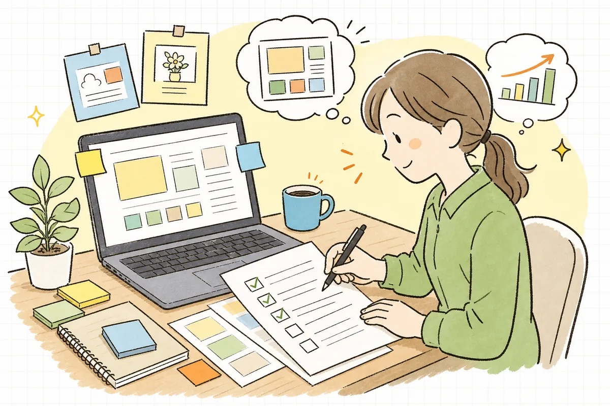 商品ページを一項目ずつチェックしながら改善していくEC担当者の手元