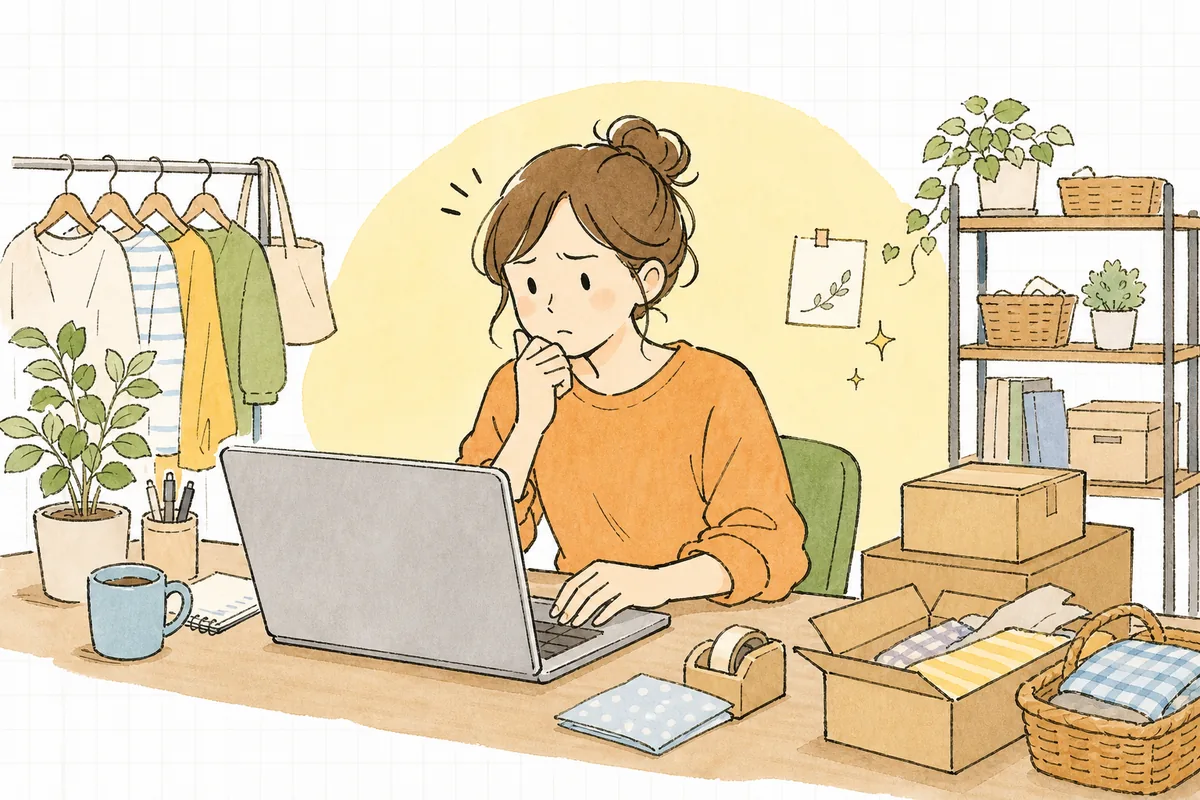 広告レポートの注文1件あたりの費用が高いことに気づき、どこから直そうか考え込むEC担当者