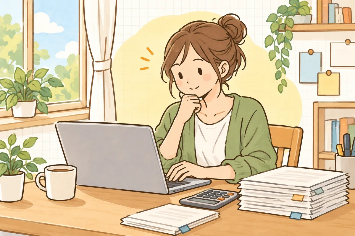 パソコンに届いた「領収書を発行してください」という依頼メールを前に、どう対応しようか少し考え込む小さなお店の担当者