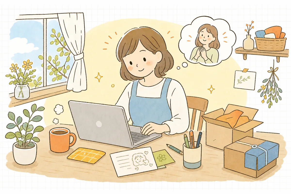 商品ページを見に来てくれたお客さんに、そっと一通のお手紙を差し出すような気持ちで下書きを書くショップ担当者の情景
