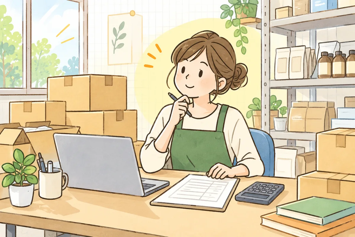発注書を前に「今回はいくつ頼もうか」と手を止めて考え込む小さなお店の担当者