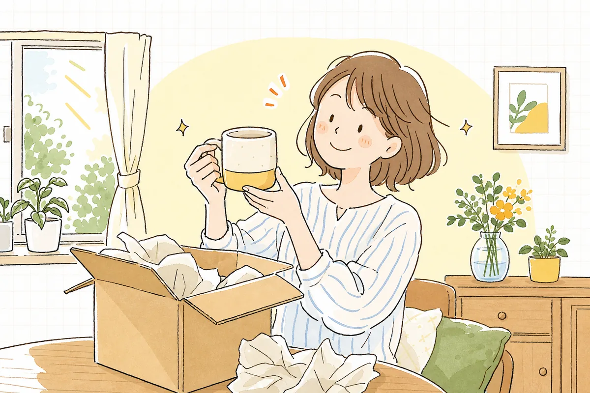 返品が減り、届いた商品に満足しているお客さんと、それを見て安心するEC担当者の明るい様子