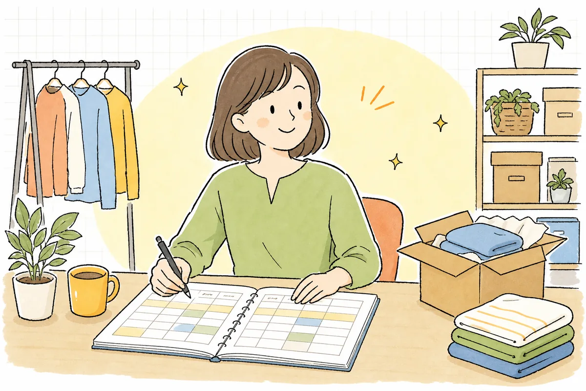 返品ルールを整えて、すっきりした表情で落ち着いて出荷作業に向き合うEC担当者の明るい情景