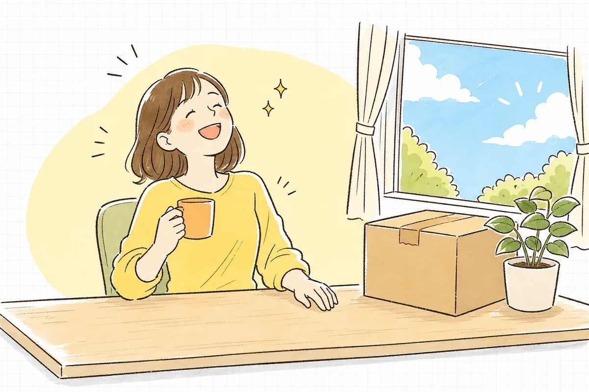 同梱クーポンを手にしたお客さんが再び注文し、その手応えに笑顔を見せるEC担当者