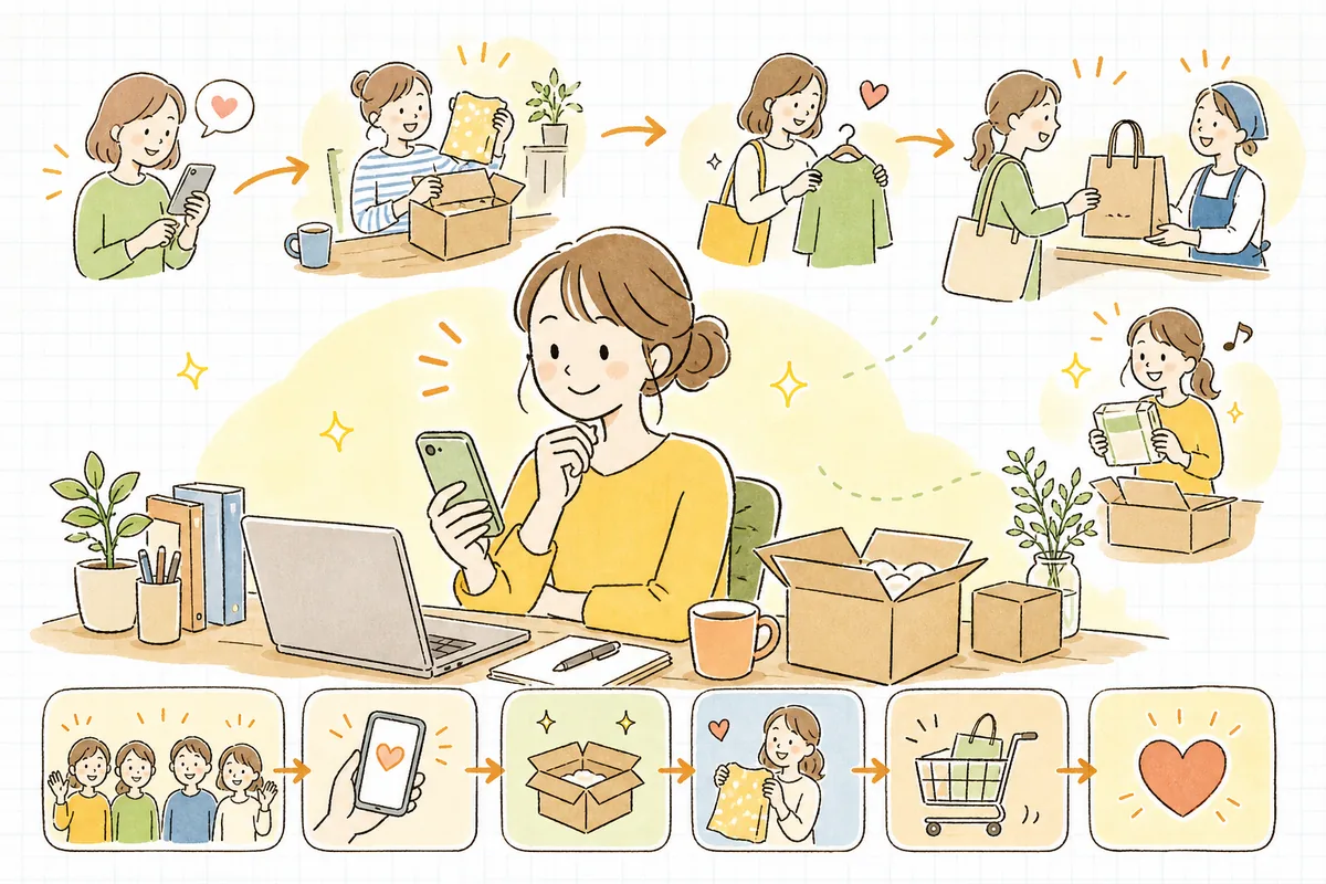 リッチメニューを整え終え、静かだったLINEがお店の入口として働きはじめたことに手応えを感じ、前を向くEC担当者の情景