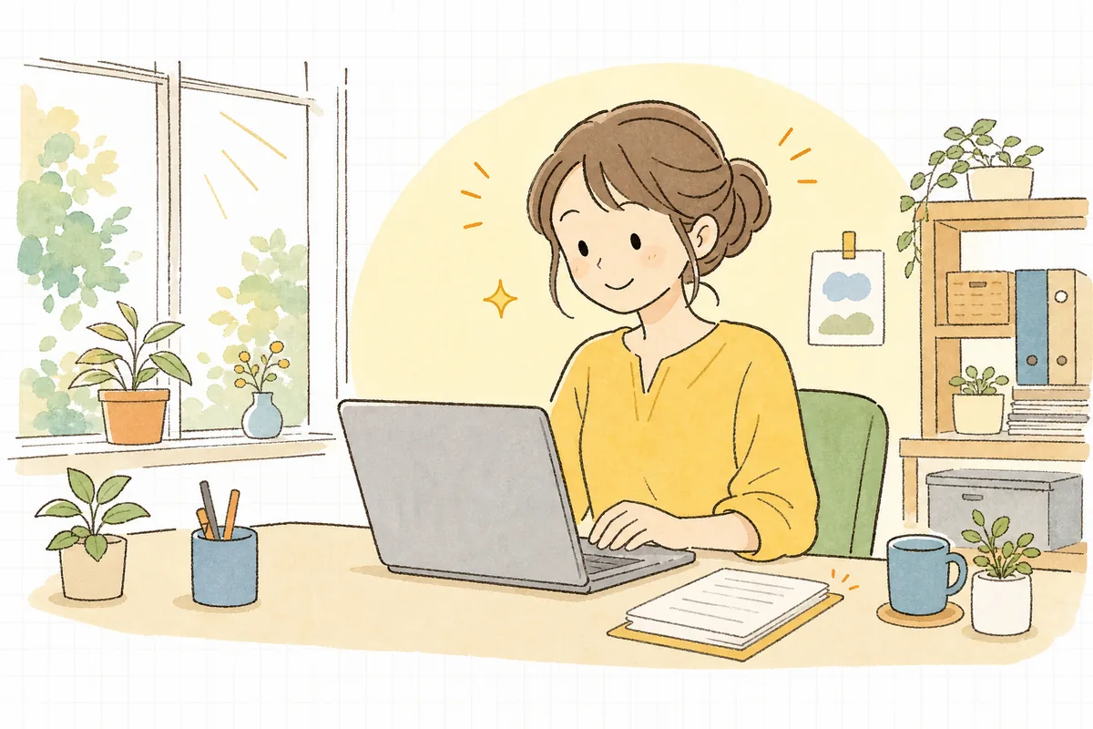 配信の見直しを終えて、読み手の顔を思い浮かべながら前向きにメルマガを書き始めるネットショップの担当者
