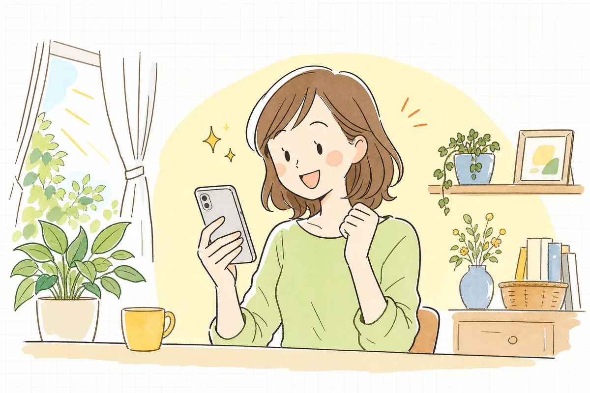 人気ランキングを見て迷いが晴れ、笑顔で「これにしよう」と買い物を進めている人