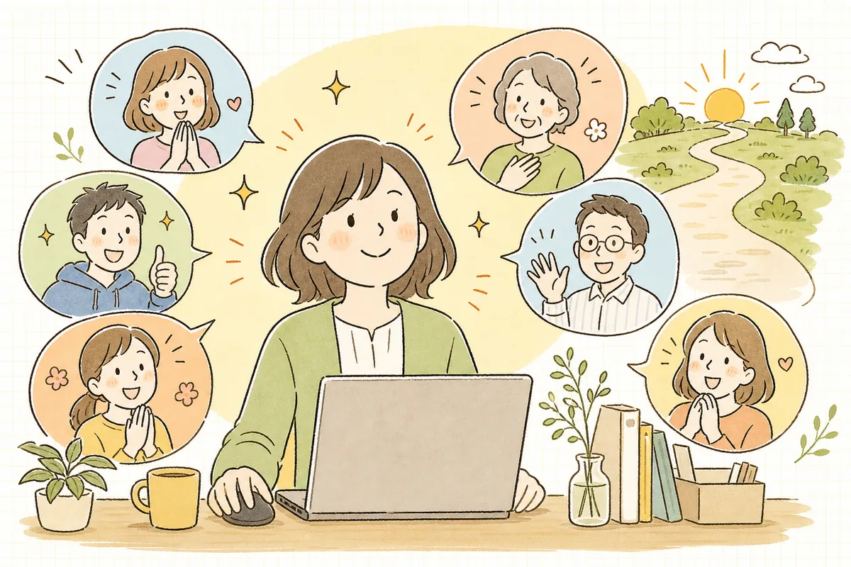 正直な感想が並んだレビュー欄を見て、お客さんとの信頼が育っていることを実感し、明るく前を向くお店の担当者の情景