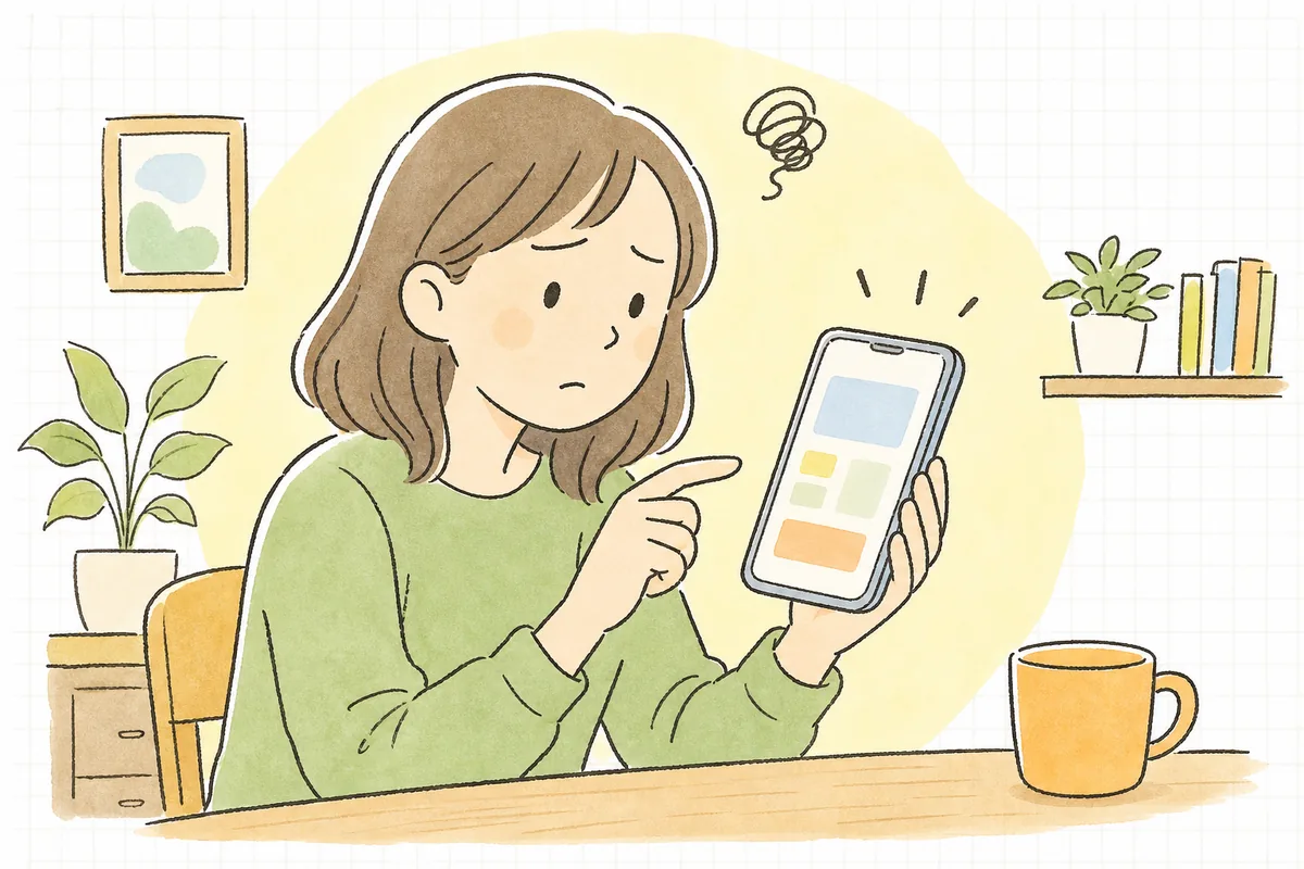 スマホの購入画面を前に「このお店で買っても大丈夫かな」と一瞬ためらっている人