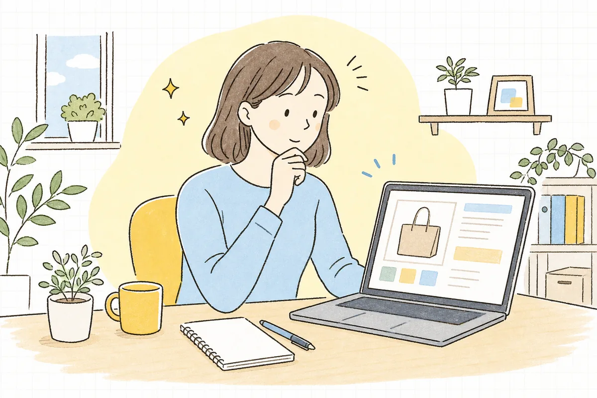 商品ページの「必ず効く」という言い切りの文言を前に、本当にこの書き方で大丈夫かと立ち止まって考えるネットショップの担当者