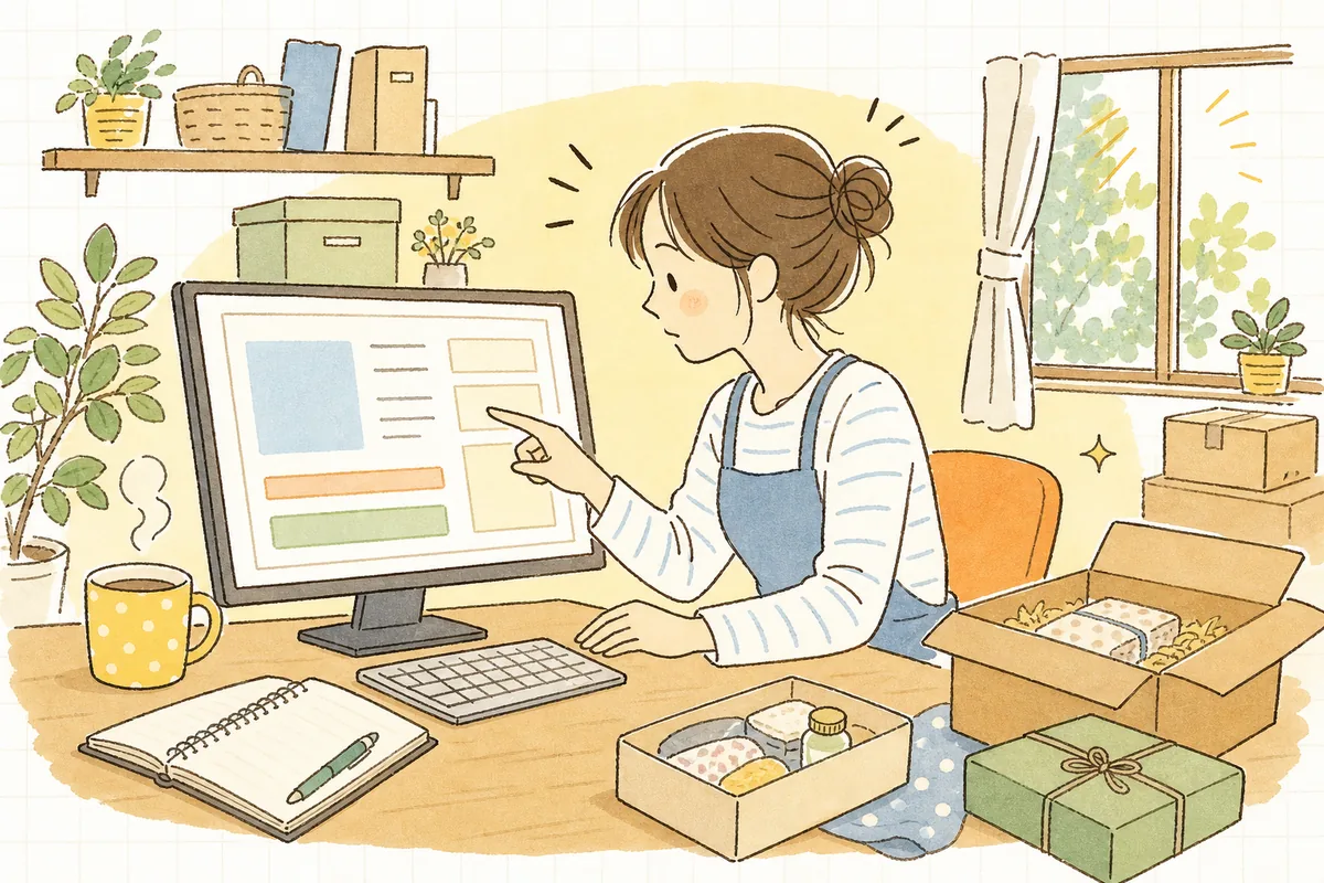 注文の最終確認画面をパソコンで見比べ、定期購入の条件が分かりやすいかを確かめるECショップの担当者