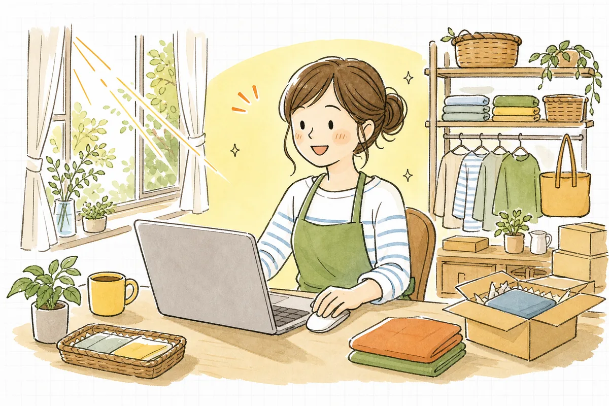 メルマガ配信のルールを整え、安心した表情でパソコンから送信するネットショップ店主
