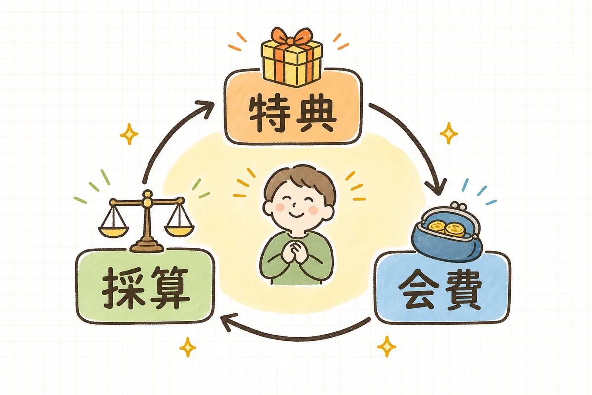 有料会員制度を支える3つの柱（特典・会費・採算）が円を描いて回り続けることを示した図